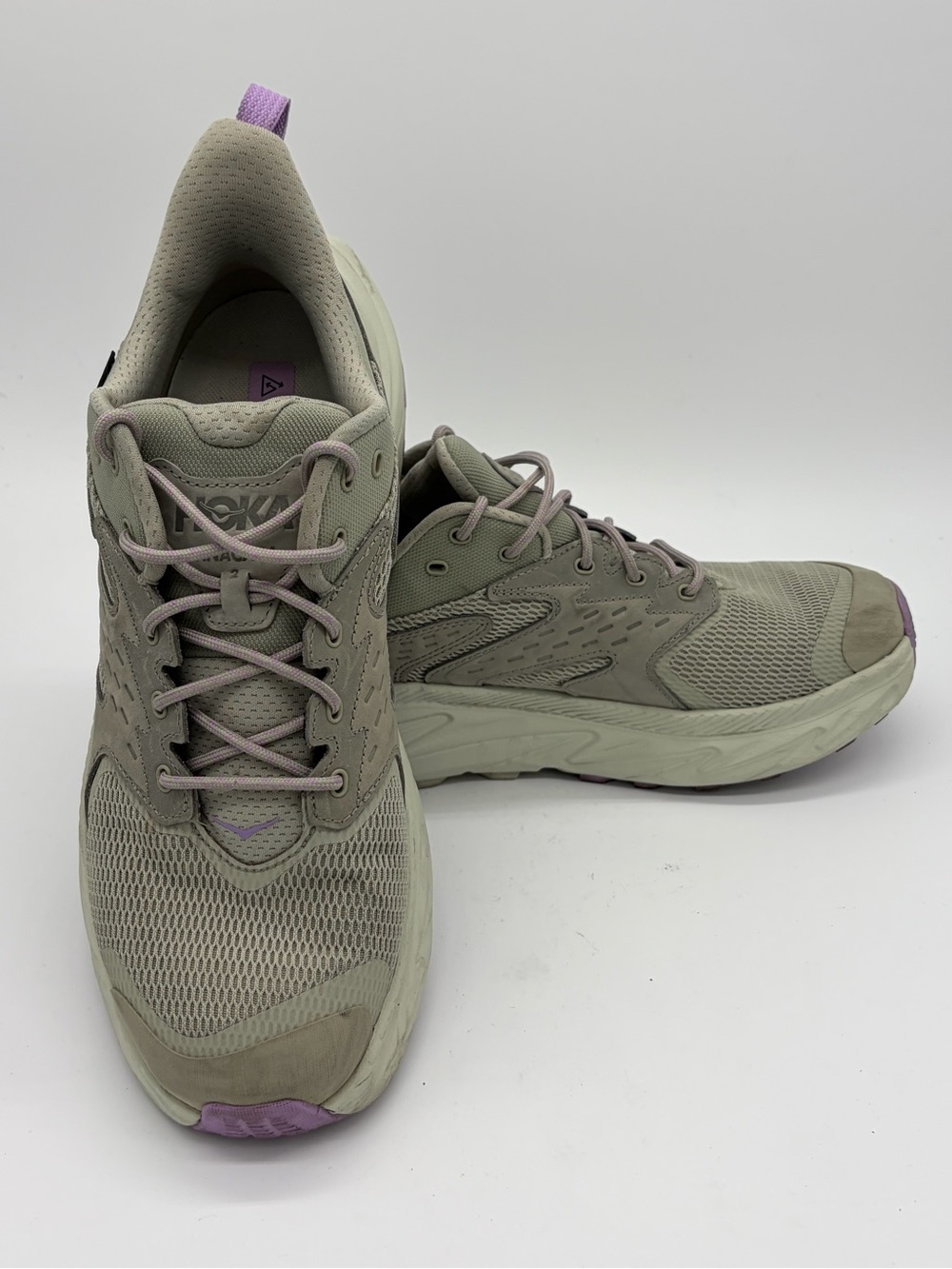 Hoka Women's Trail Sneakers in Taupe with Lavender Details